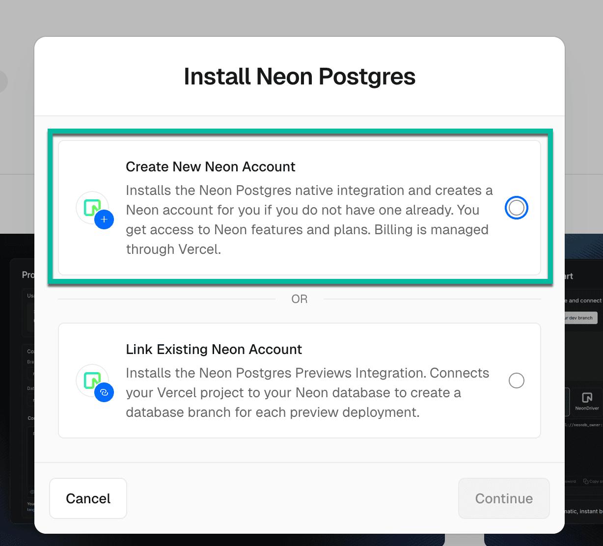 Select the native integration option